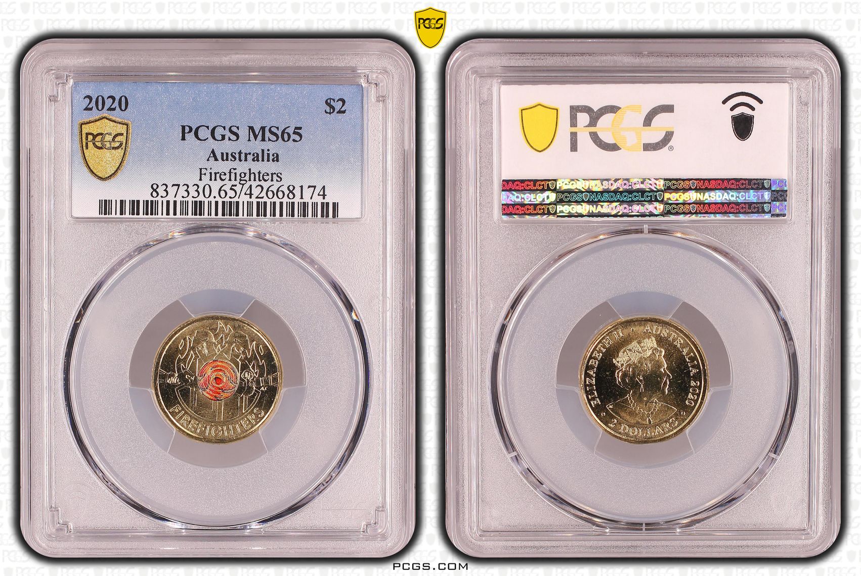 2020 $2 Coloured Firefighters PCGS Graded Coin MS65